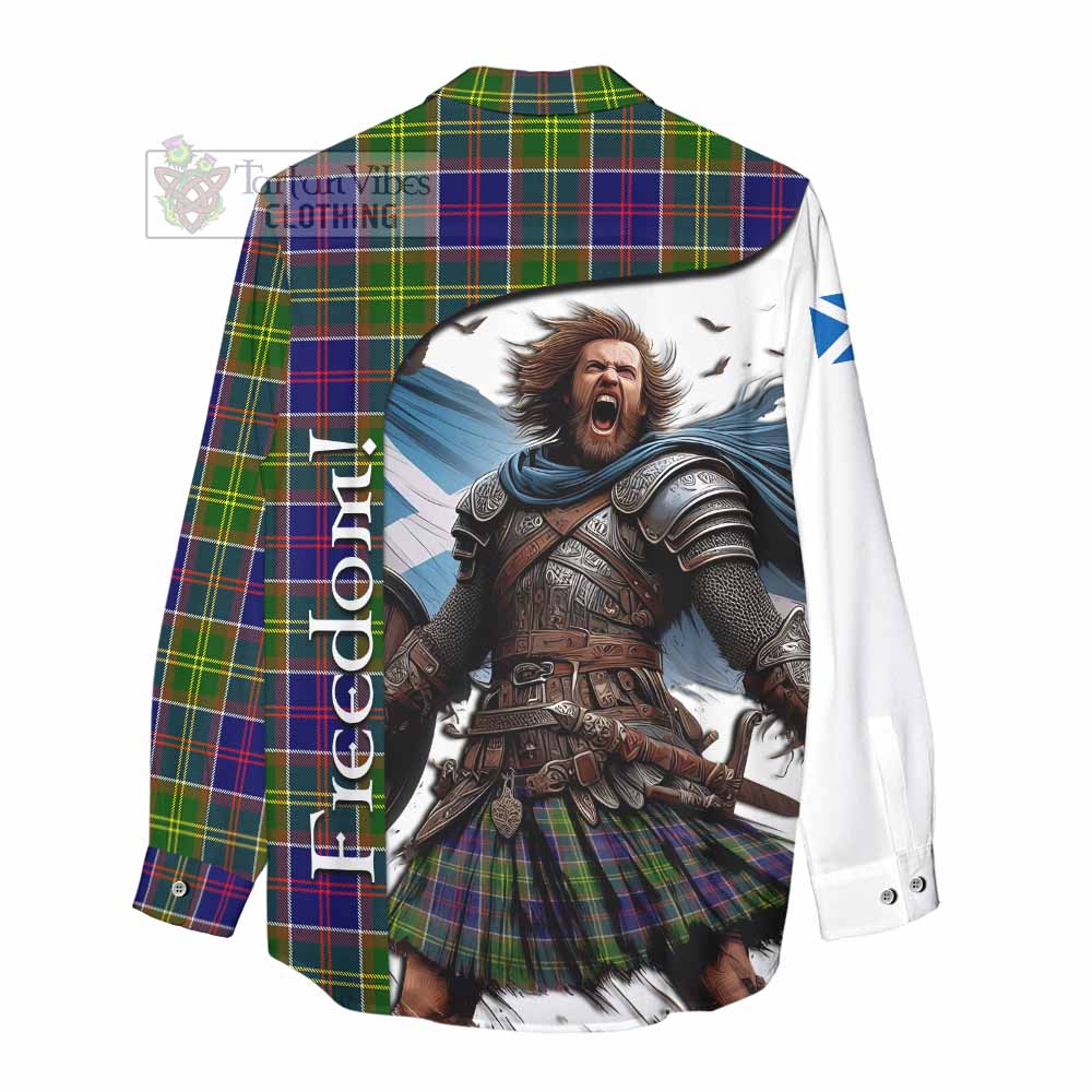 Tartan Vibes Clothing Dalrymple Crest Tartan Women's Casual Shirt Inspired by the Freedom of Scottish Warrior