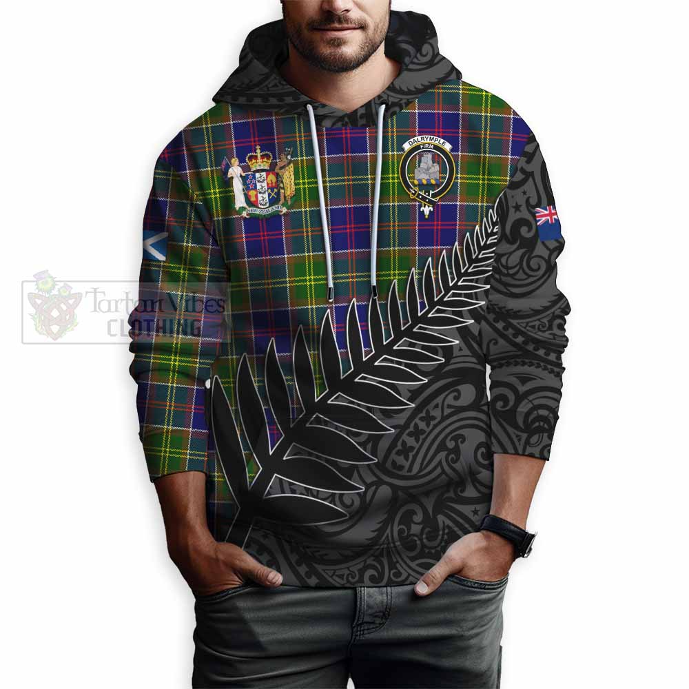Tartan Vibes Clothing Dalrymple Crest Tartan Hoodie with New Zealand Silver Fern Half Style