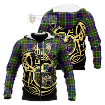 Dalrymple Tartan Knitted Hoodie with Family Crest Celtic Wolf Style Unisex Knitted Zip Hoodie - Tartan Vibes Clothing