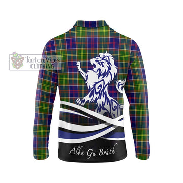 Dalrymple Tartan Long Sleeve Polo Shirt with Alba Gu Brath Regal Lion Emblem - Tartan Vibes Clothing