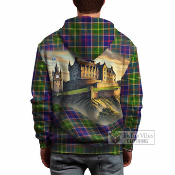 Dalrymple Tartan Family Crest Hoodie with Scottish Ancient Castle Style - Tartan Vibes Clothing