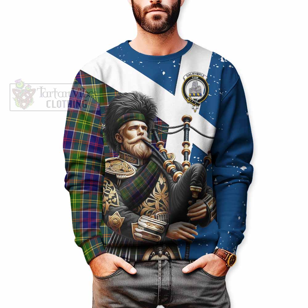 Dalrymple Tartan Sweatshirt with Family Crest Scottish Bagpiper Vibes - Tartan Vibes Clothing