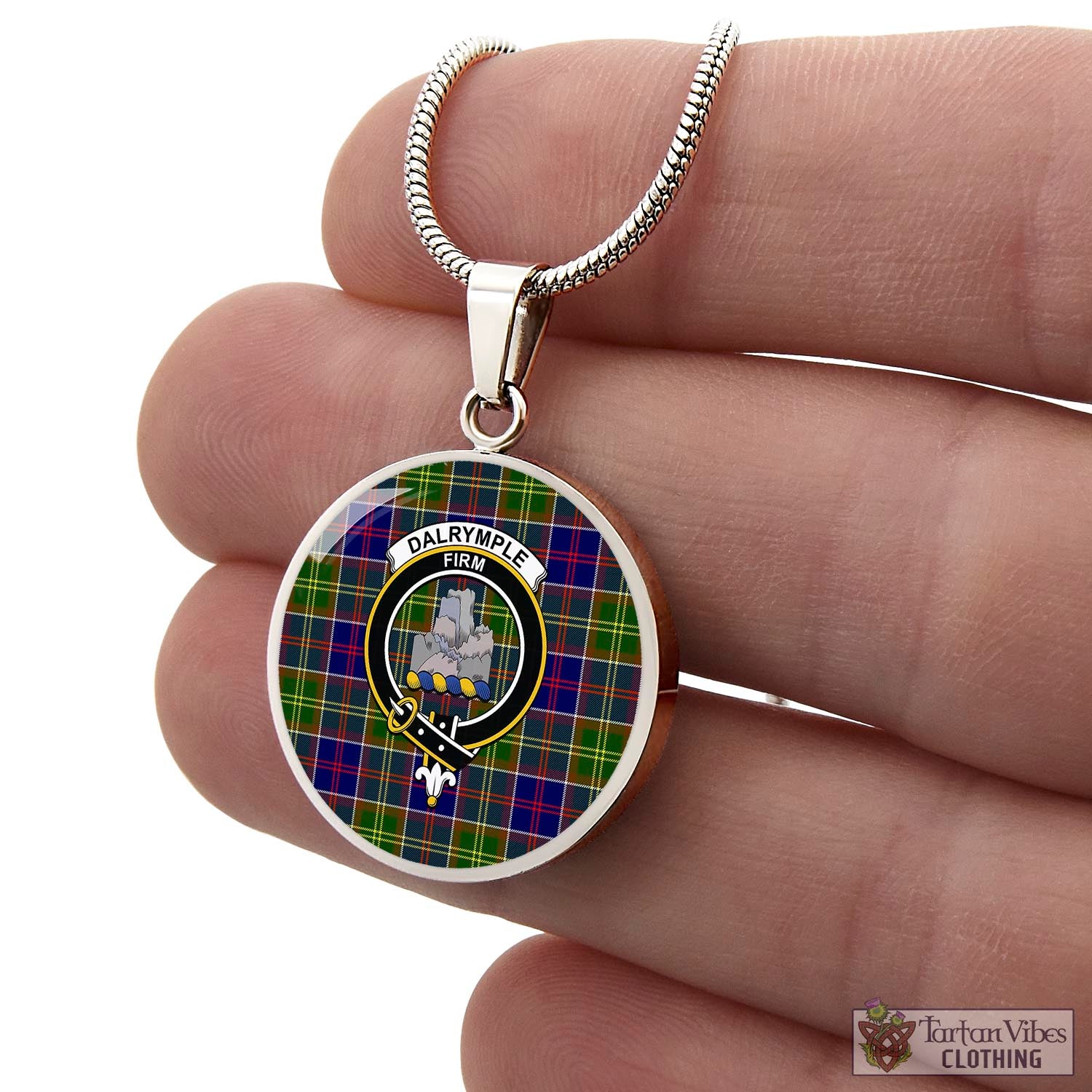 Dalrymple Tartan Circle Necklace with Family Crest - Tartan Vibes Clothing