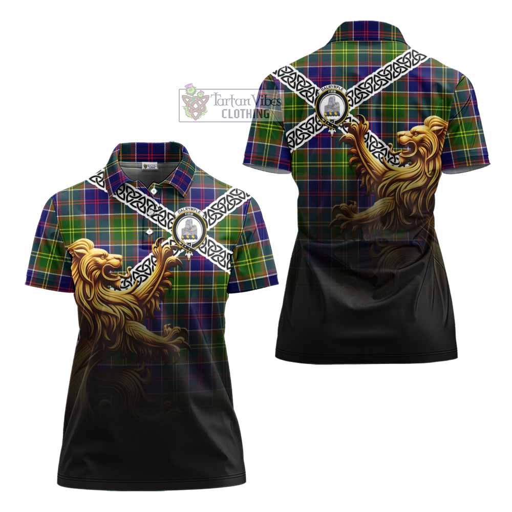 Tartan Vibes Clothing Dalrymple Crest Tartan Women's Polo Shirt with Golden Lion Emblem Celtic Style
