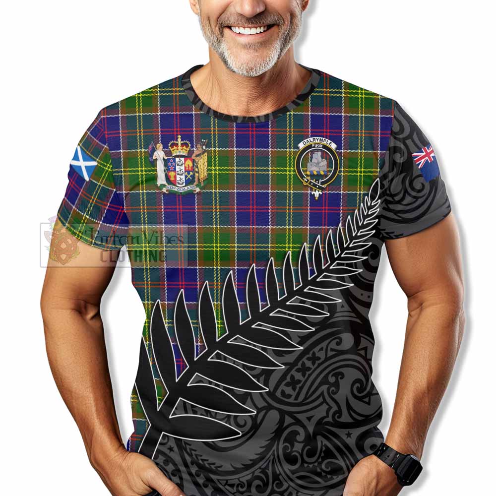 Tartan Vibes Clothing Dalrymple Crest Tartan T-Shirt with New Zealand Silver Fern Half Style
