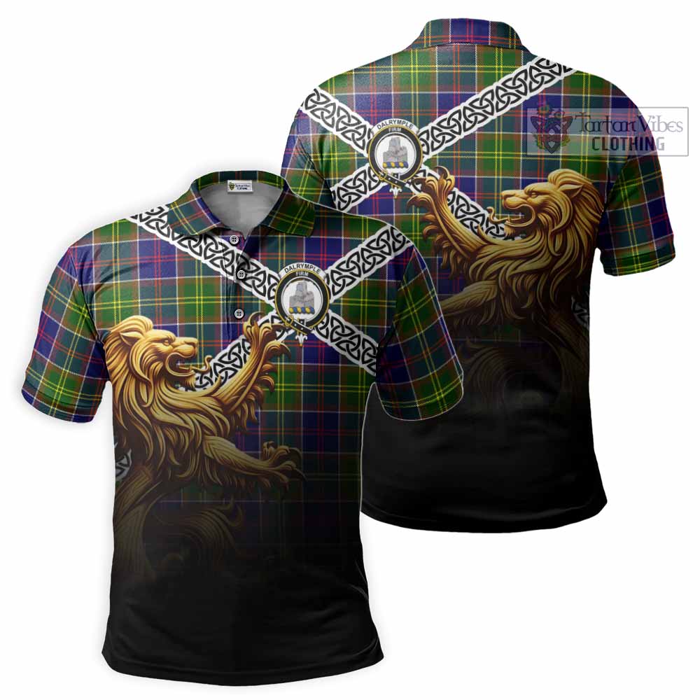 Tartan Vibes Clothing Dalrymple Crest Tartan Polo Shirt with Golden Lion Emblem Celtic Style