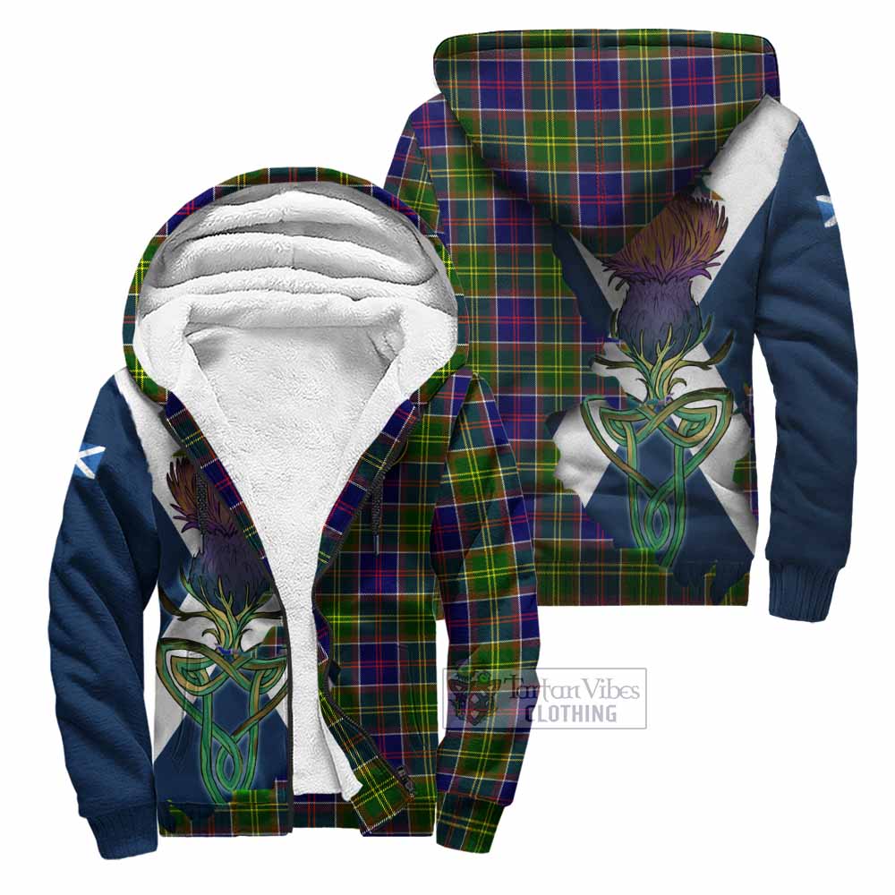 Tartan Vibes Clothing Dalrymple Tartan Family Crest Sherpa Hoodie Scottish Thistle Celtic Inspired