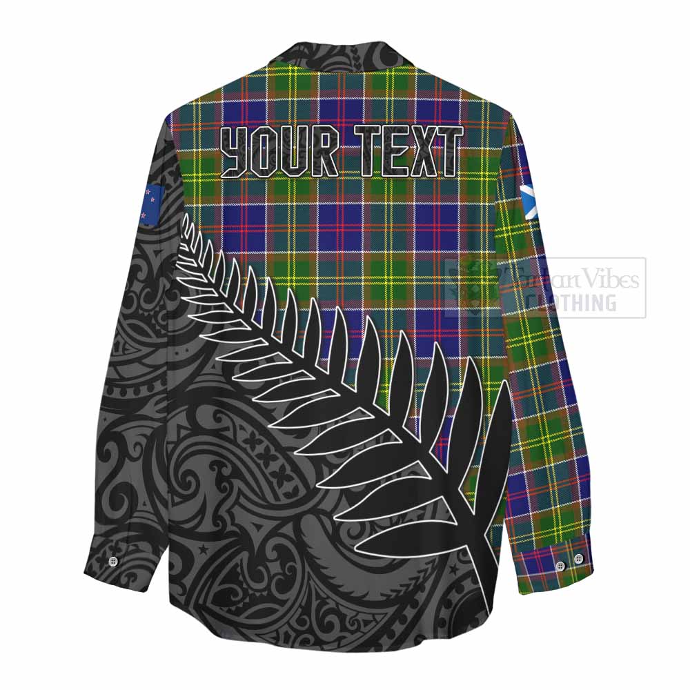 Tartan Vibes Clothing Dalrymple Crest Tartan Women's Casual Shirt with New Zealand Silver Fern Half Style