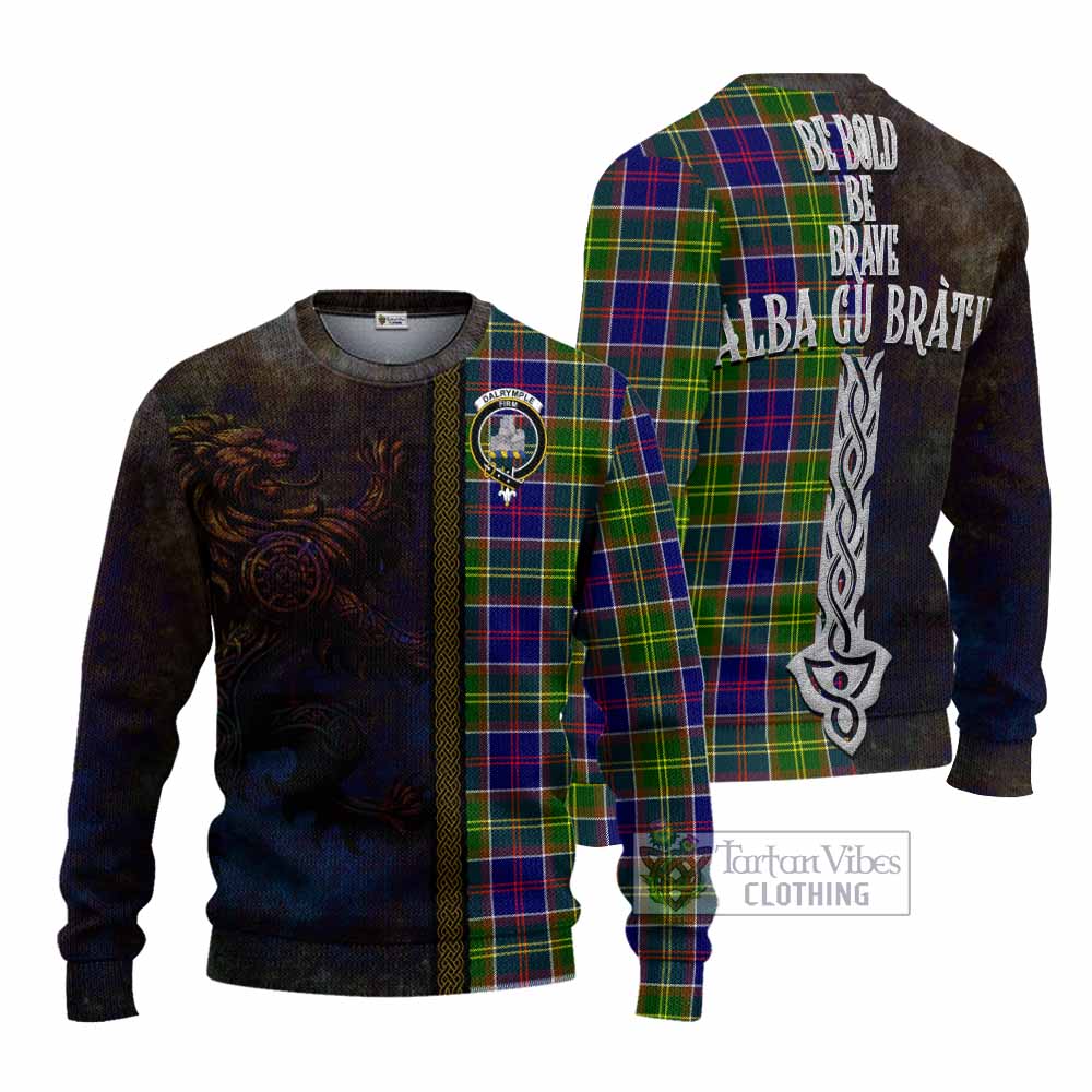 Dalrymple Tartan Family Crest Knitted Sweater Alba Gu Brath Be Brave Lion Ancient Style - Tartan Vibes Clothing