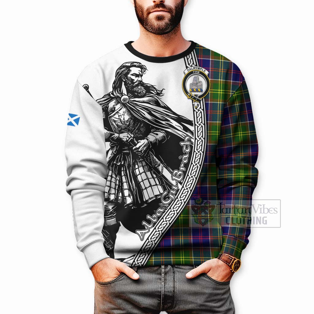 Dalrymple Tartan Clan Crest Sweatshirt with Highlander Warrior Celtic Style - Tartan Vibes Clothing