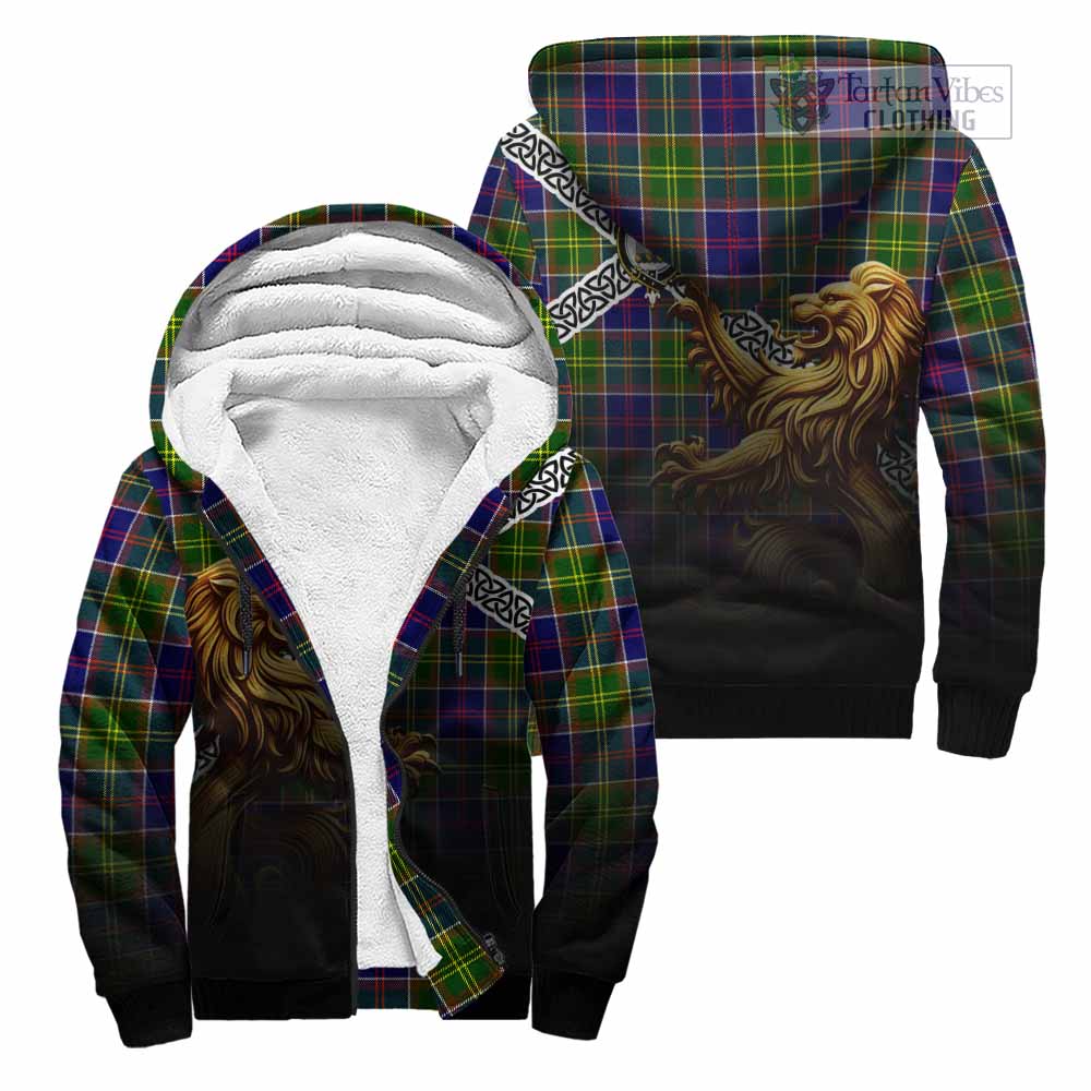 Tartan Vibes Clothing Dalrymple Crest Tartan Sherpa Hoodie with Golden Lion Emblem Celtic Style
