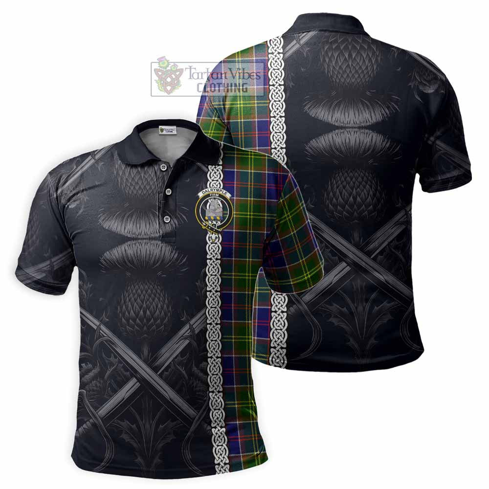Dalrymple Tartan Polo Shirt with Family Crest Cross Sword Thistle Celtic Vibes - Tartan Vibes Clothing