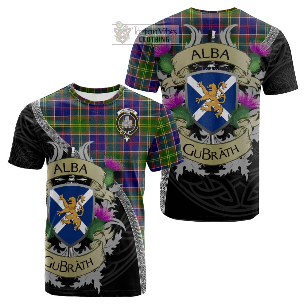 Tartan Vibes Clothing Dalrymple Tartan Family Crest Cotton T-shirt Lion Rampant Royal Thistle Shield Celtic Inspired