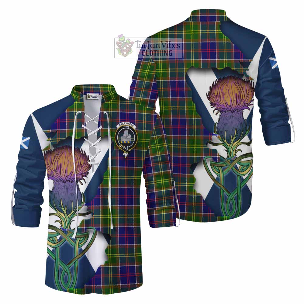Tartan Vibes Clothing Dalrymple Tartan Family Crest Ghillie Kilt Shirt Scottish Thistle Celtic Inspired