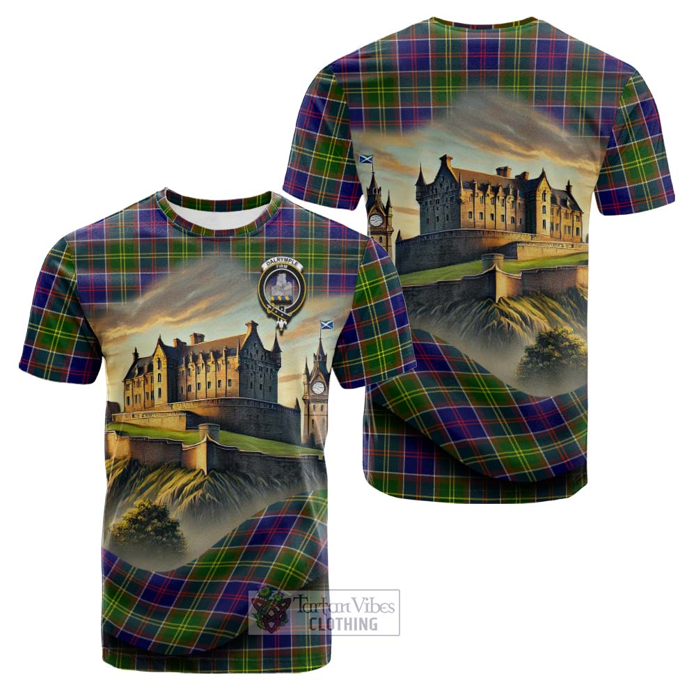 Tartan Vibes Clothing Dalrymple Tartan Family Crest Cotton T-shirt with Scottish Ancient Castle Style