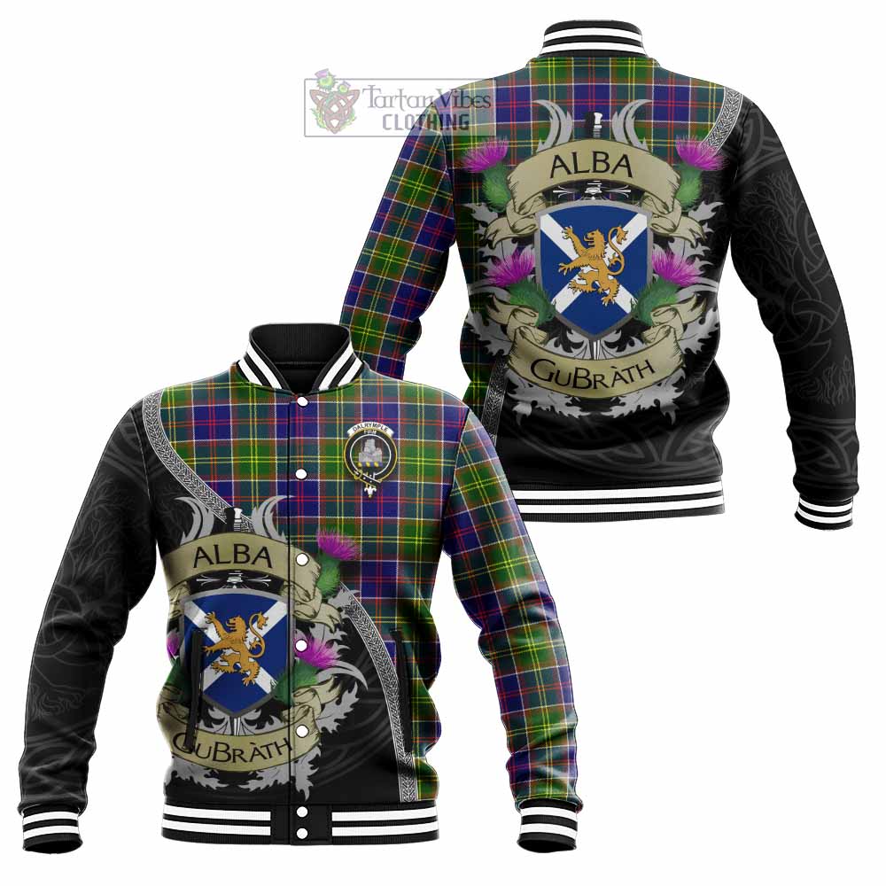 Dalrymple Tartan Family Crest Baseball Jacket Lion Rampant Royal Thistle Shield Celtic Inspired - Tartan Vibes Clothing
