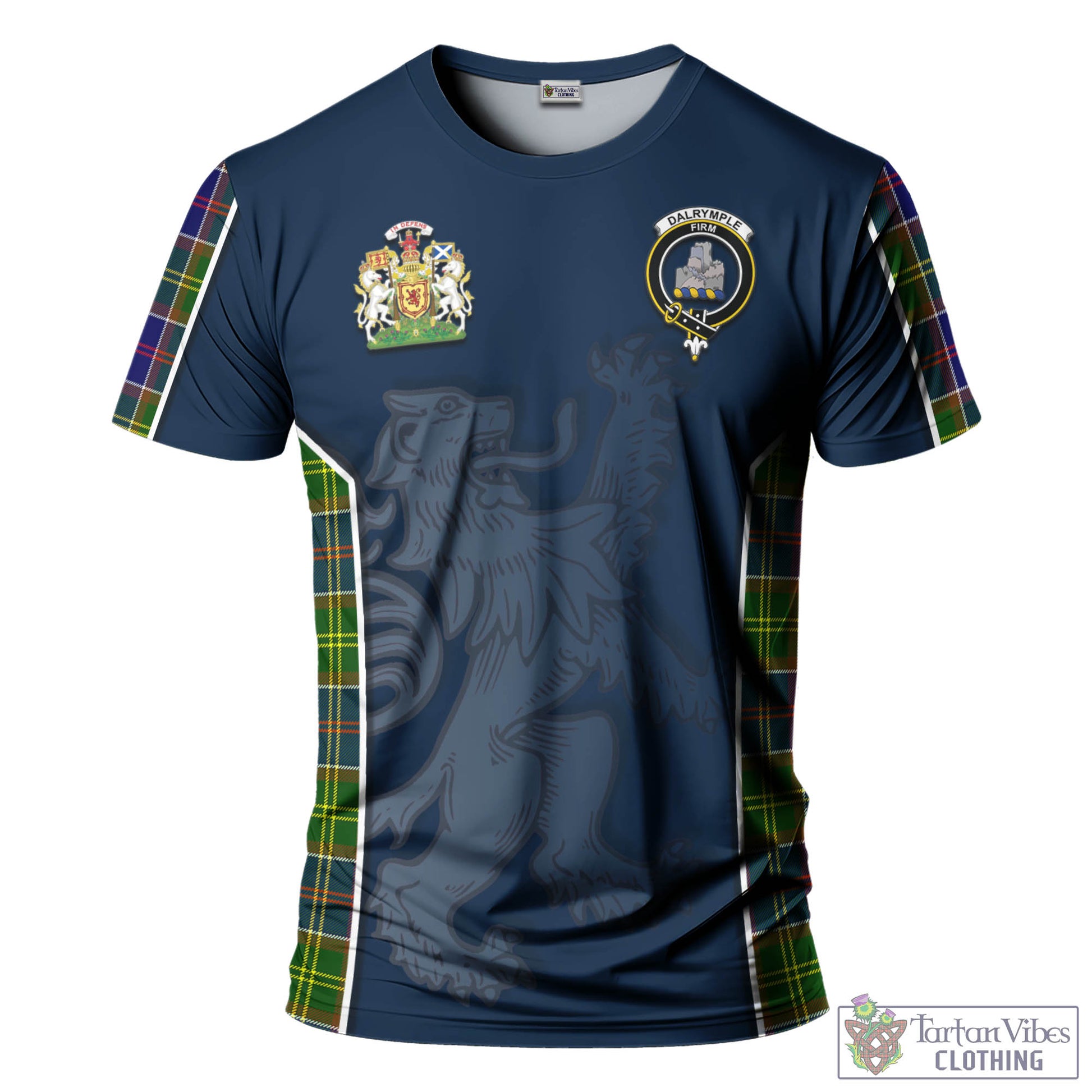 Tartan Vibes Clothing Dalrymple Tartan T-Shirt with Family Crest and Lion Rampant Vibes Sport Style