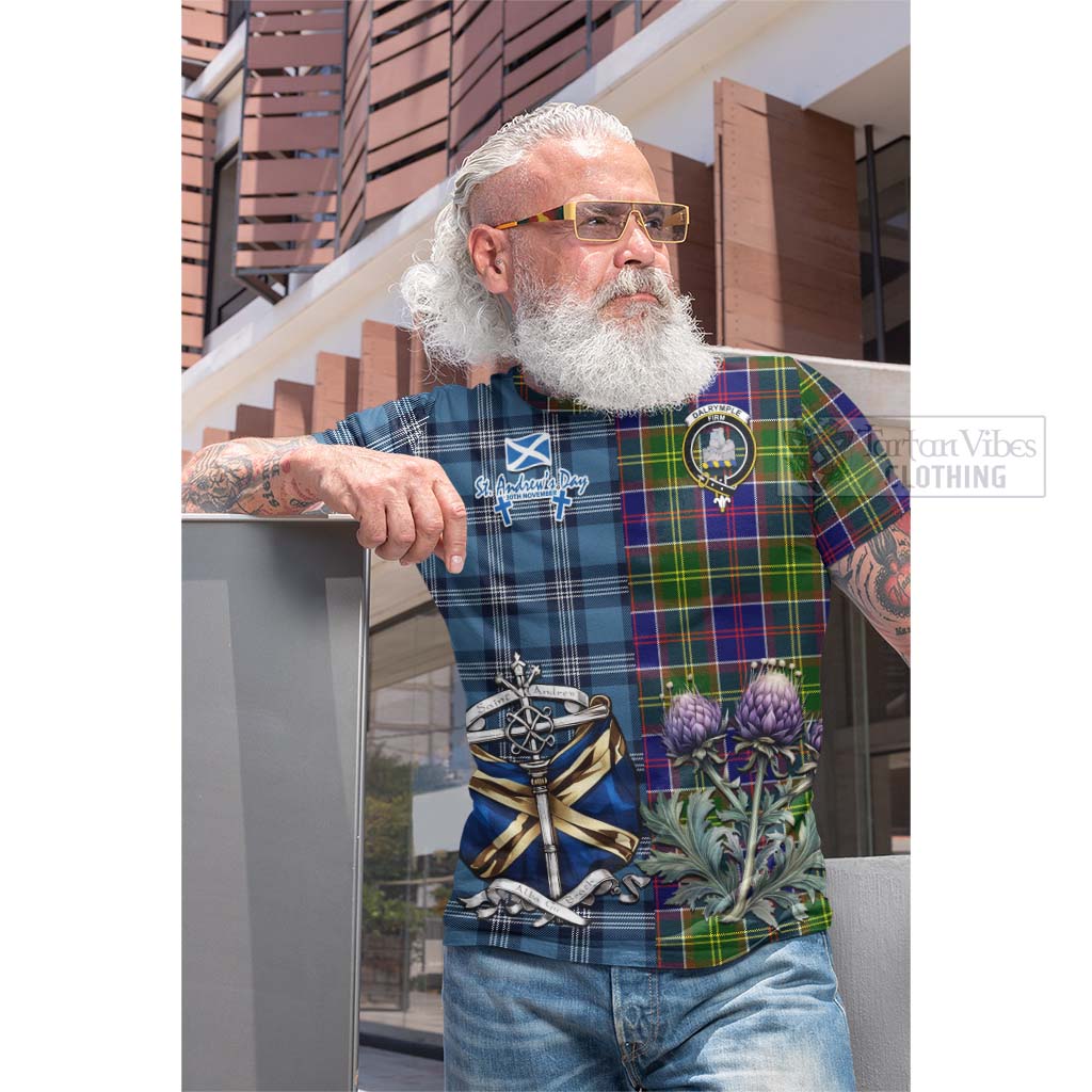 Tartan Vibes Clothing Dalrymple Tartan Cotton T-shirt Happy St. Andrew's Day Half Tartan Style