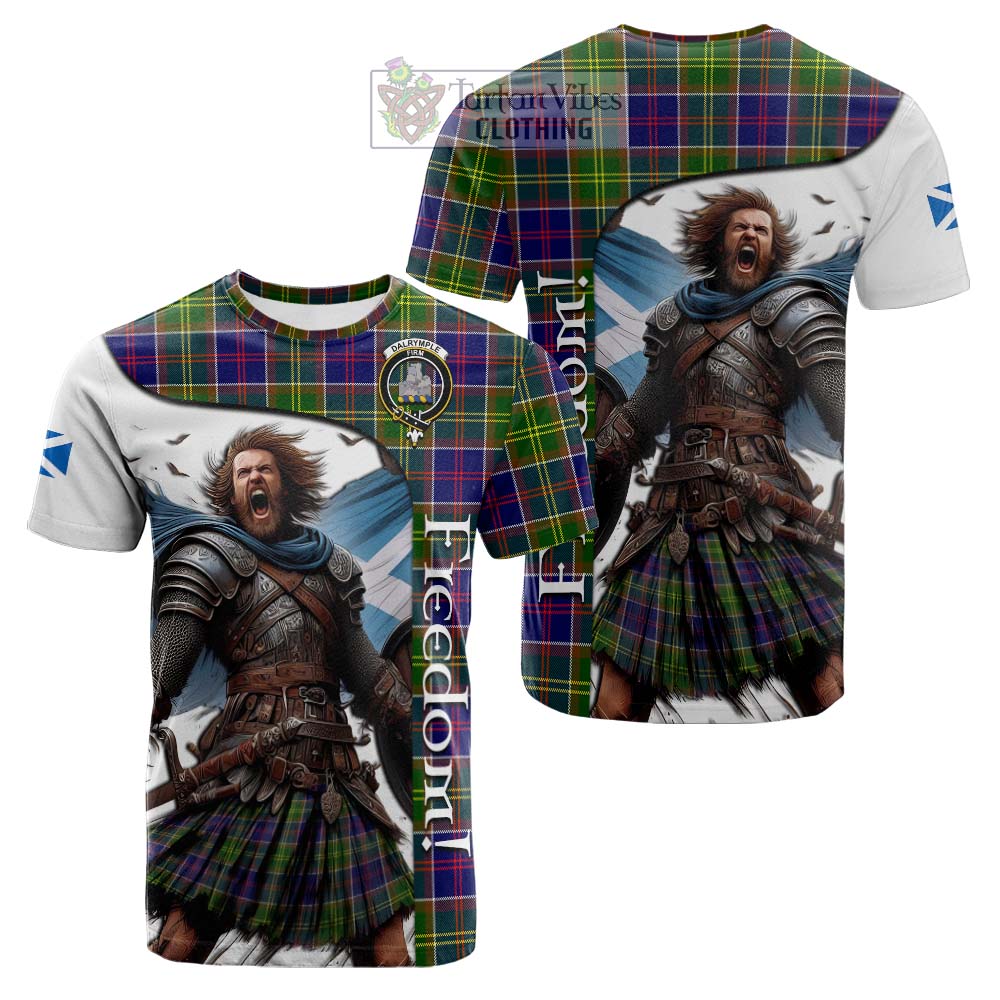 Tartan Vibes Clothing Dalrymple Crest Tartan Cotton T-shirt Inspired by the Freedom of Scottish Warrior