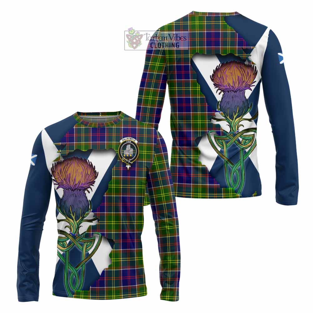 Tartan Vibes Clothing Dalrymple Tartan Family Crest Long Sleeve T-Shirt Scottish Thistle Celtic Inspired