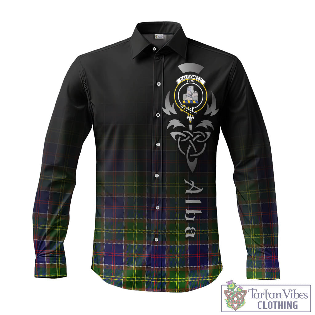 Dalrymple Tartan Long Sleeve Button Up Featuring Alba Gu Brath Family Crest Celtic Inspired - Tartan Vibes Clothing