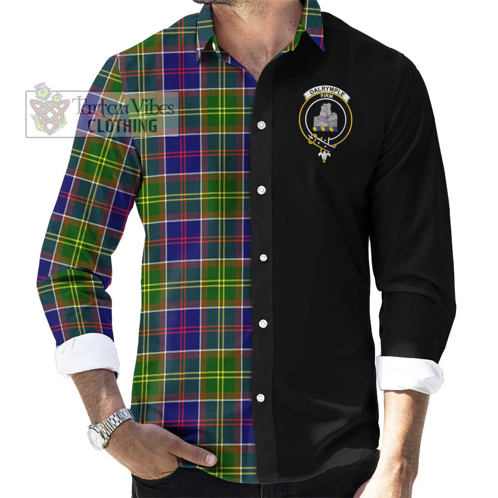 Dalrymple Tartan Long Sleeve Button Shirt with Family Crest and Half Of Me Style - Tartanvibesclothing Shop