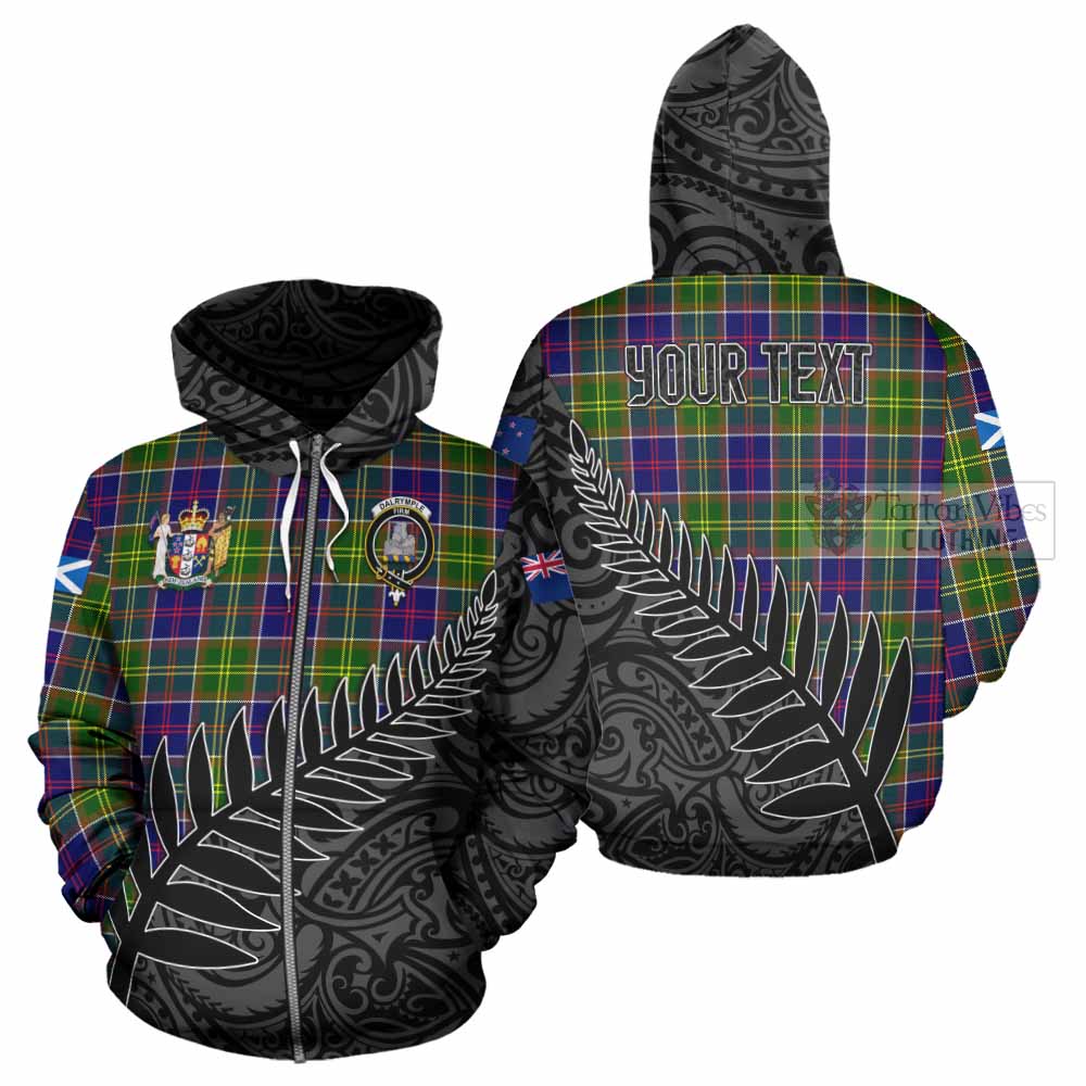 Tartan Vibes Clothing Dalrymple Crest Tartan Hoodie with New Zealand Silver Fern Half Style