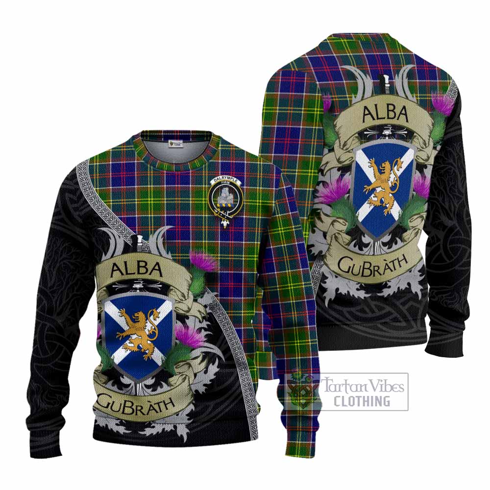 Dalrymple Tartan Family Crest Knitted Sweater Lion Rampant Royal Thistle Shield Celtic Inspired - Tartan Vibes Clothing