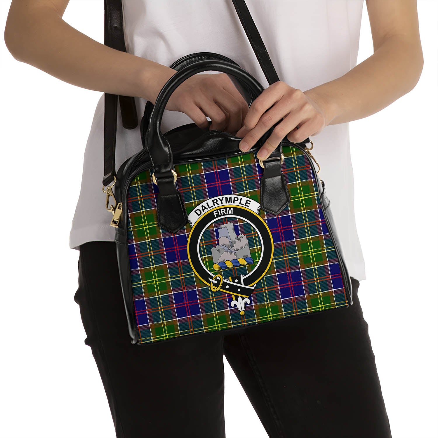 Dalrymple Tartan Shoulder Handbags with Family Crest - Tartan Vibes Clothing