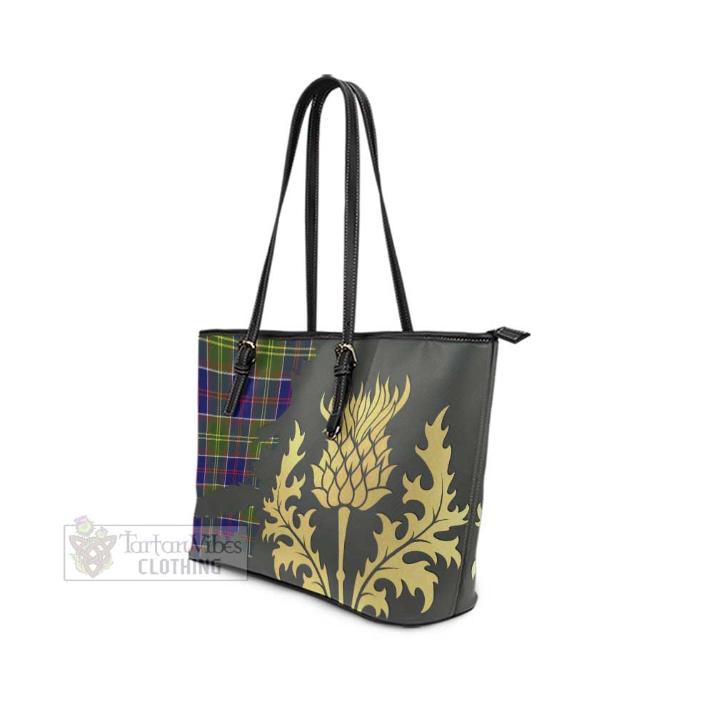 Dalrymple Tartan Leather Tote Bag Gold Thistle Style - Tartan Vibes Clothing