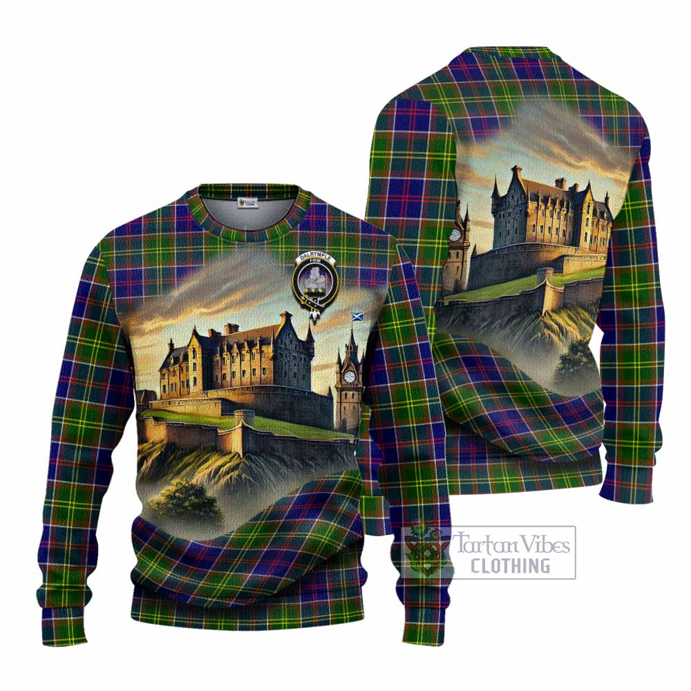 Dalrymple Tartan Family Crest Knitted Sweater with Scottish Ancient Castle Style - Tartan Vibes Clothing