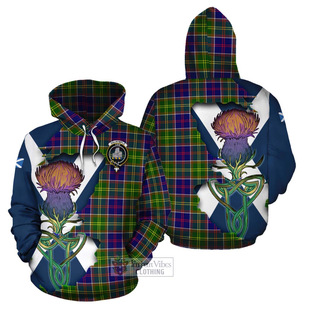 Tartan Vibes Clothing Dalrymple Tartan Family Crest Cotton Hoodie Scottish Thistle Celtic Inspired