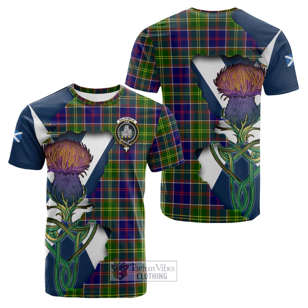 Tartan Vibes Clothing Dalrymple Tartan Family Crest Cotton T-shirt Scottish Thistle Celtic Inspired