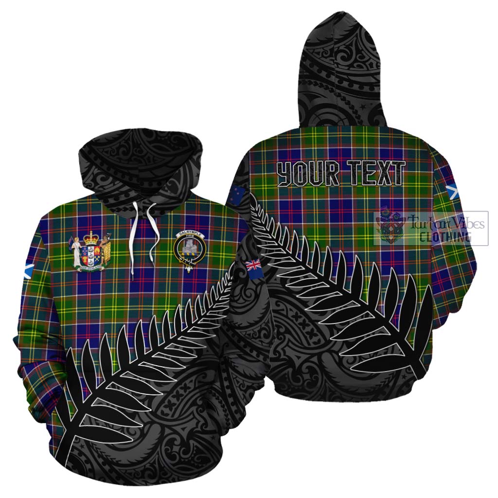 Tartan Vibes Clothing Dalrymple Crest Tartan Cotton Hoodie with New Zealand Silver Fern Half Style