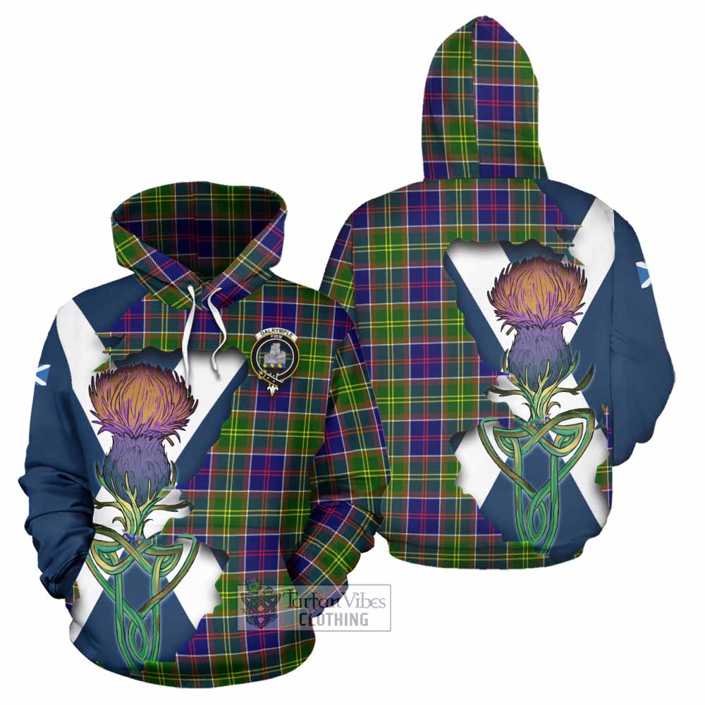 Tartan Vibes Clothing Dalrymple Tartan Family Crest Hoodie Scottish Thistle Celtic Inspired