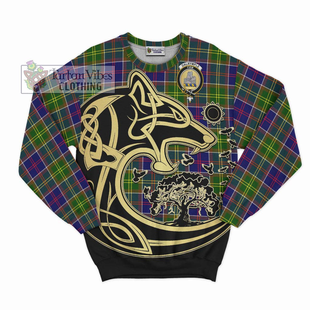 Dalrymple Tartan Sweatshirt with Family Crest Celtic Wolf Style - Tartan Vibes Clothing