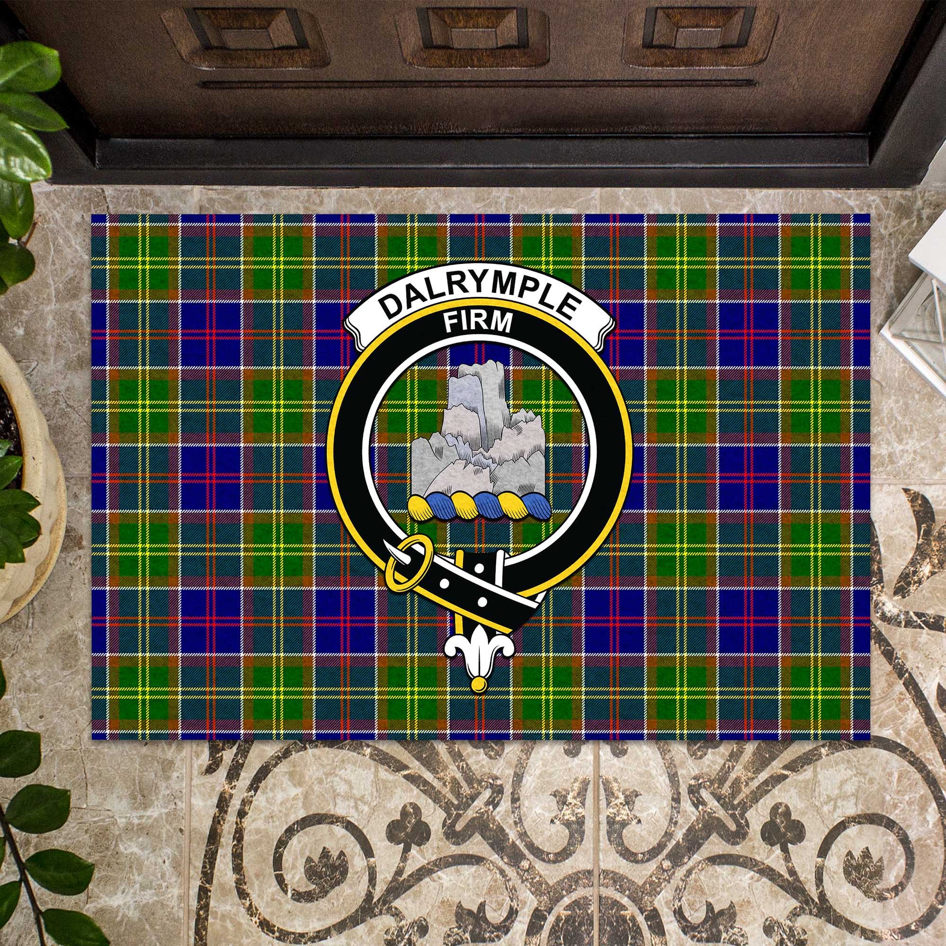 Dalrymple Tartan Rubber Doormat with Family Crest - Tartan Vibes Clothing