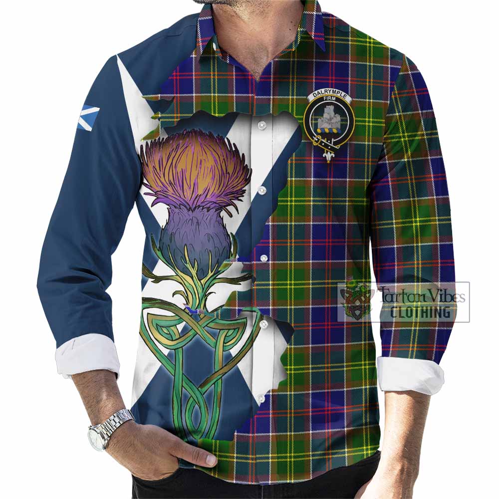 Tartan Vibes Clothing Dalrymple Tartan Family Crest Long Sleeve Button Shirt Scottish Thistle Celtic Inspired