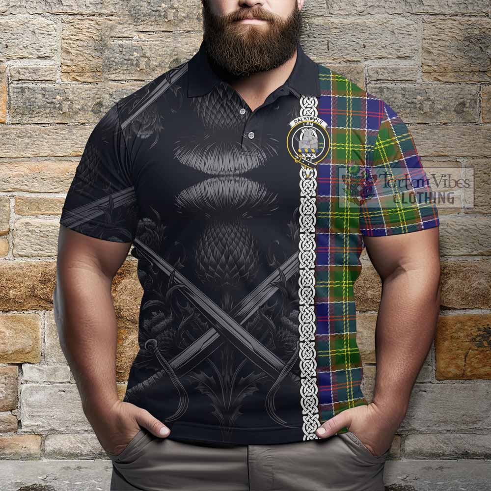 Dalrymple Tartan Polo Shirt with Family Crest Cross Sword Thistle Celtic Vibes - Tartan Vibes Clothing