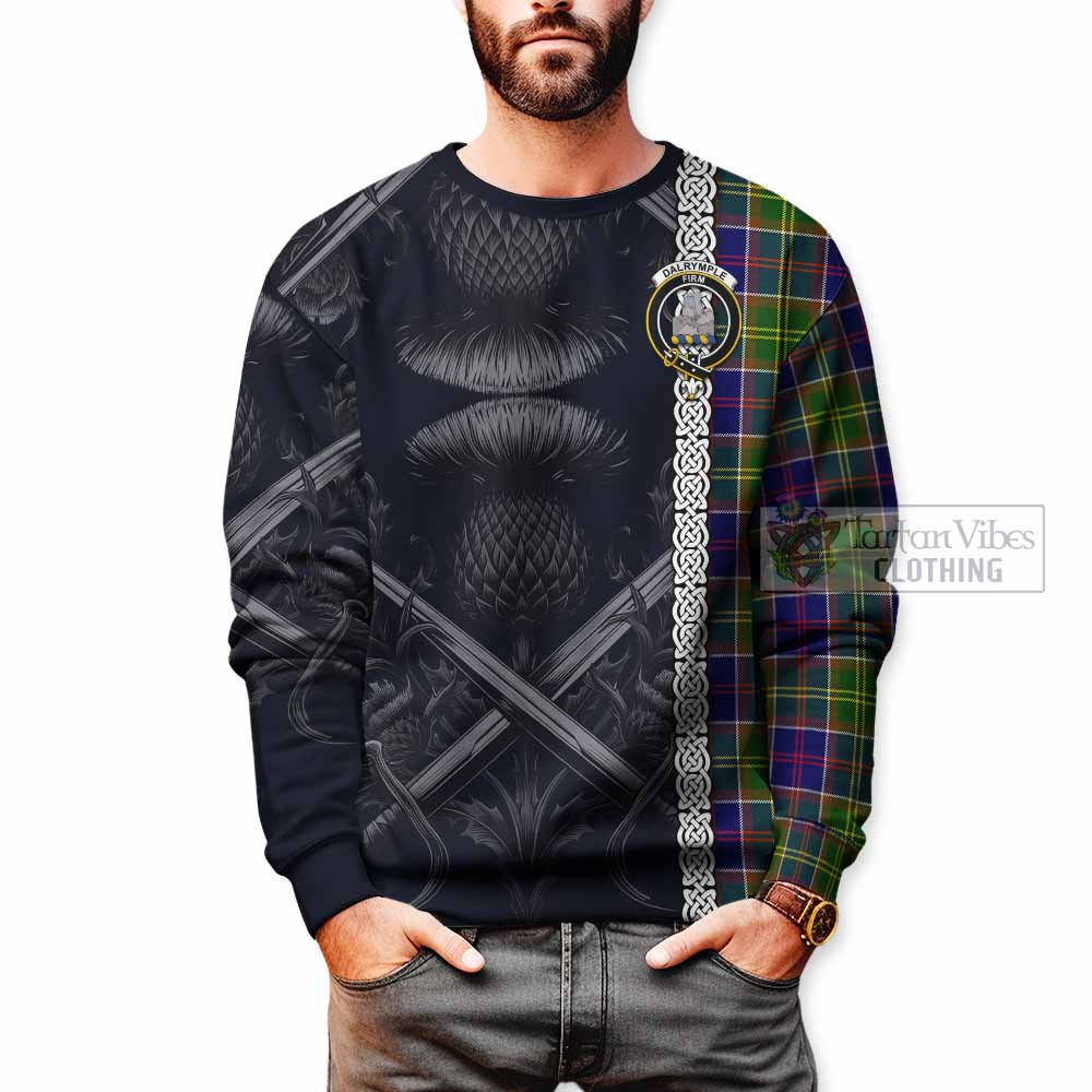 Dalrymple Tartan Sweatshirt with Family Crest Cross Sword Thistle Celtic Vibes - Tartan Vibes Clothing