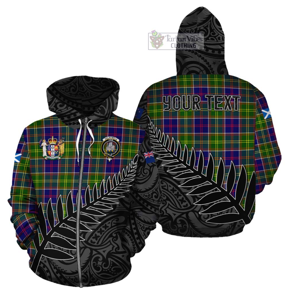 Tartan Vibes Clothing Dalrymple Crest Tartan Cotton Hoodie with New Zealand Silver Fern Half Style