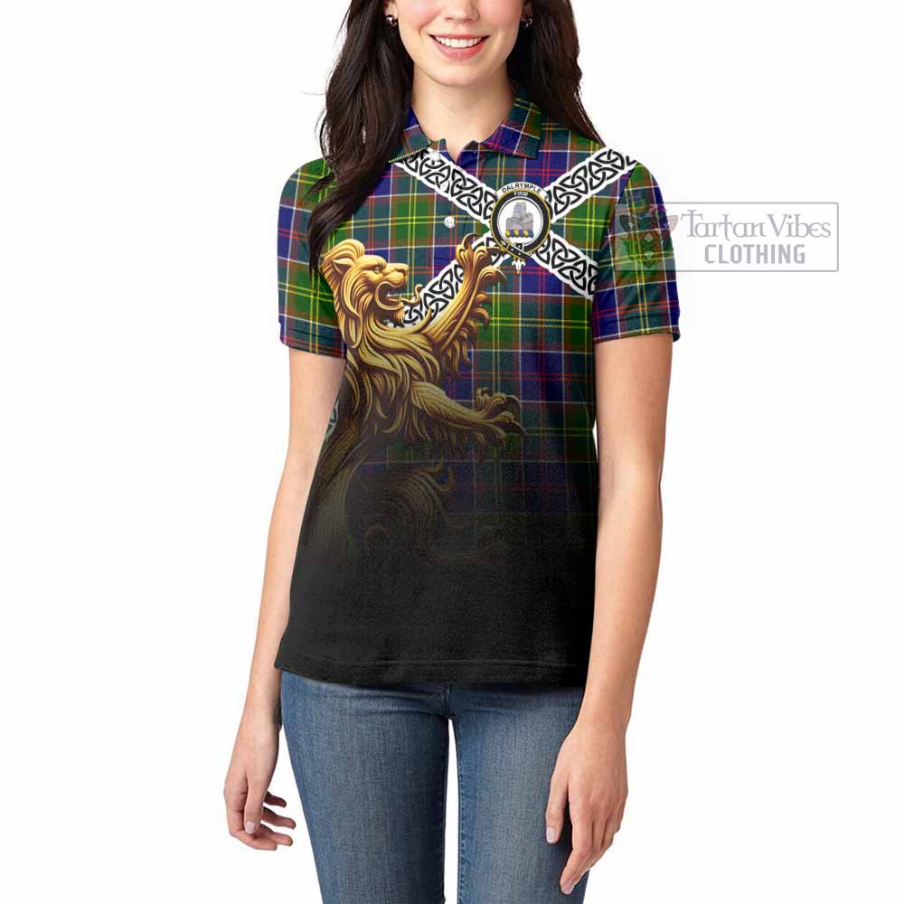 Tartan Vibes Clothing Dalrymple Crest Tartan Women's Polo Shirt with Golden Lion Emblem Celtic Style