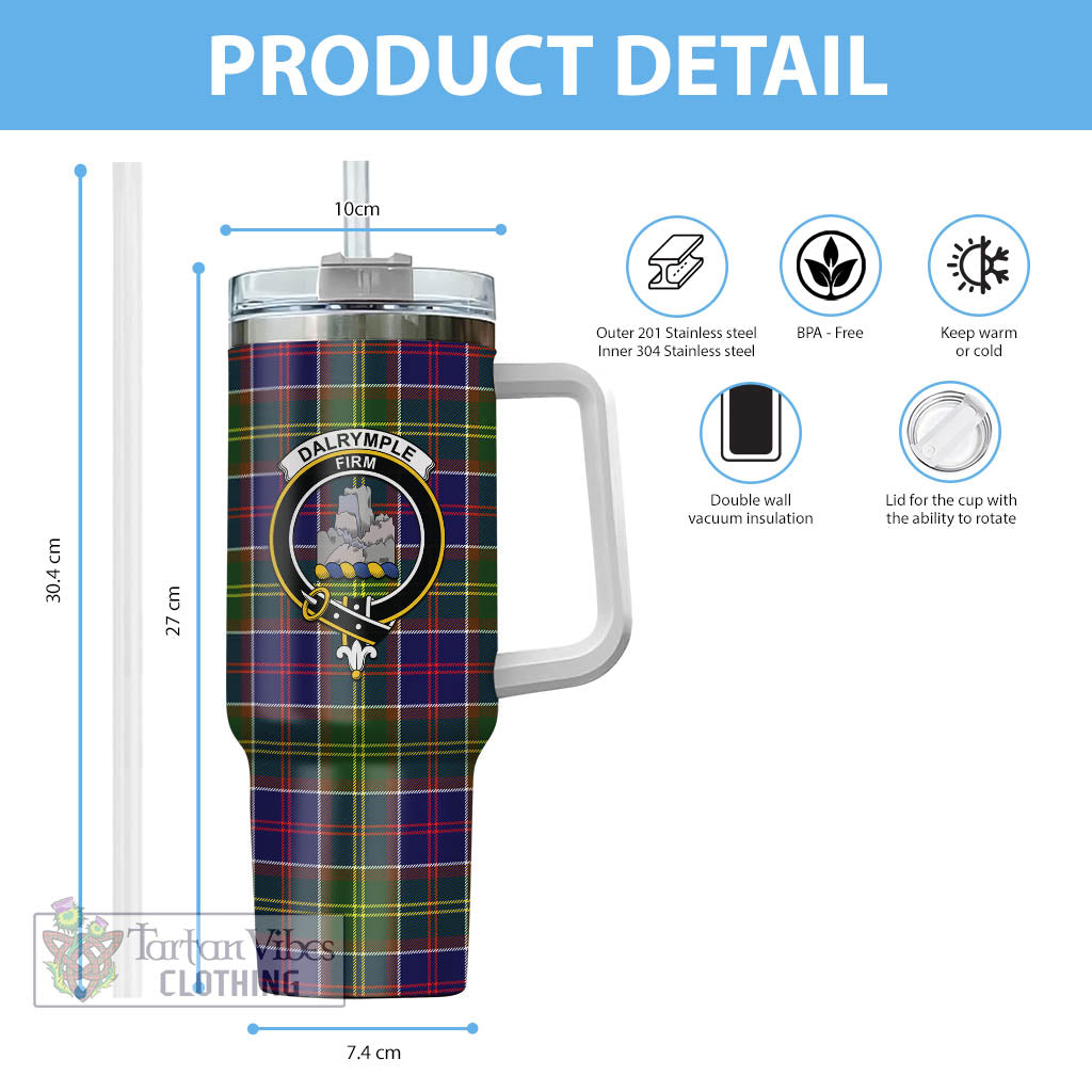Tartan Vibes Clothing Dalrymple Tartan and Family Crest Tumbler with Handle