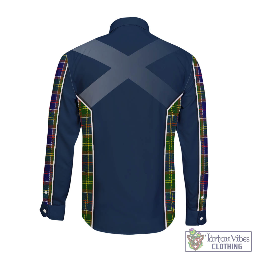 Tartan Vibes Clothing Dalrymple Tartan Long Sleeve Button Up Shirt with Family Crest and Scottish Thistle Vibes Sport Style