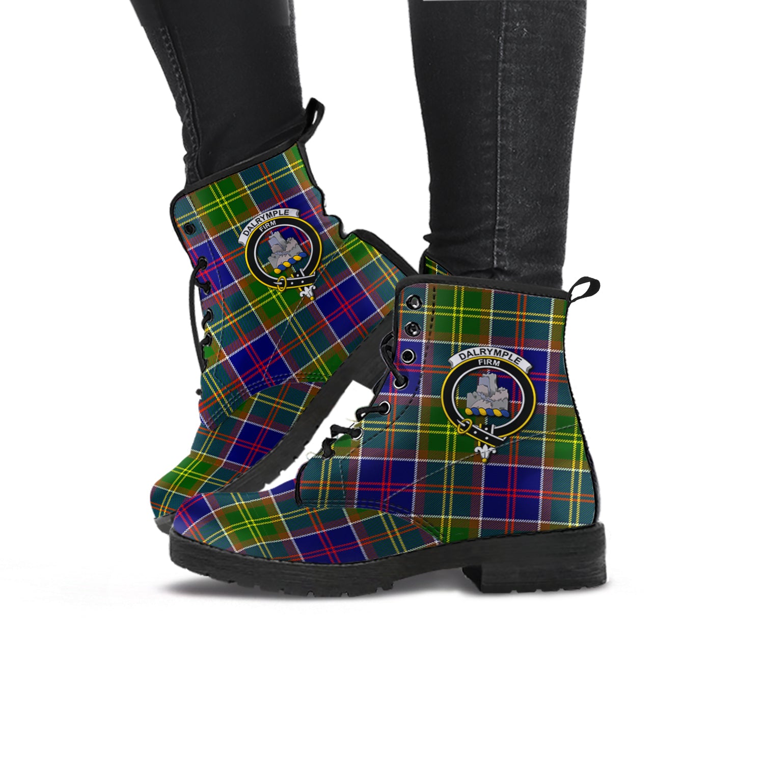 Dalrymple Tartan Leather Boots with Family Crest - Tartan Vibes Clothing