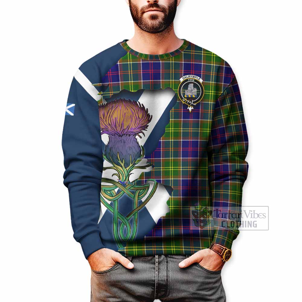 Tartan Vibes Clothing Dalrymple Tartan Family Crest Sweatshirt Scottish Thistle Celtic Inspired