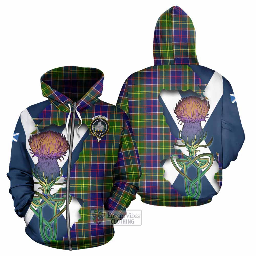 Tartan Vibes Clothing Dalrymple Tartan Family Crest Hoodie Scottish Thistle Celtic Inspired