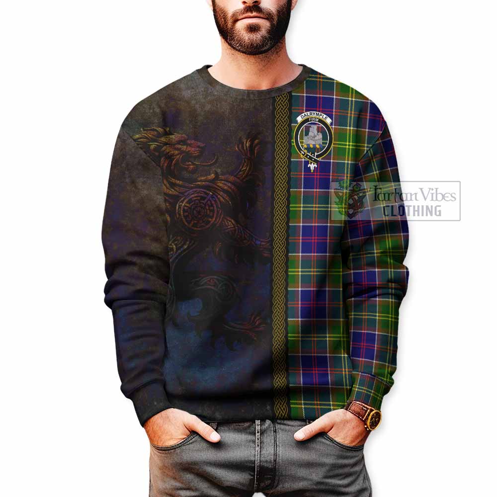 Dalrymple Tartan Family Crest Sweatshirt Alba Gu Brath Be Brave Lion Ancient Style - Tartan Vibes Clothing