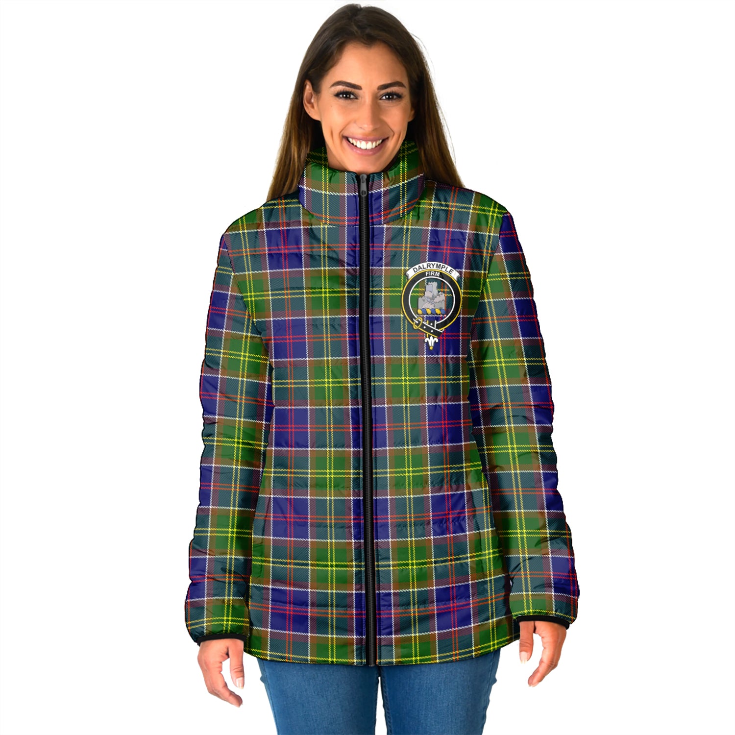 Dalrymple Tartan Padded Jacket with Family Crest - Tartan Vibes Clothing