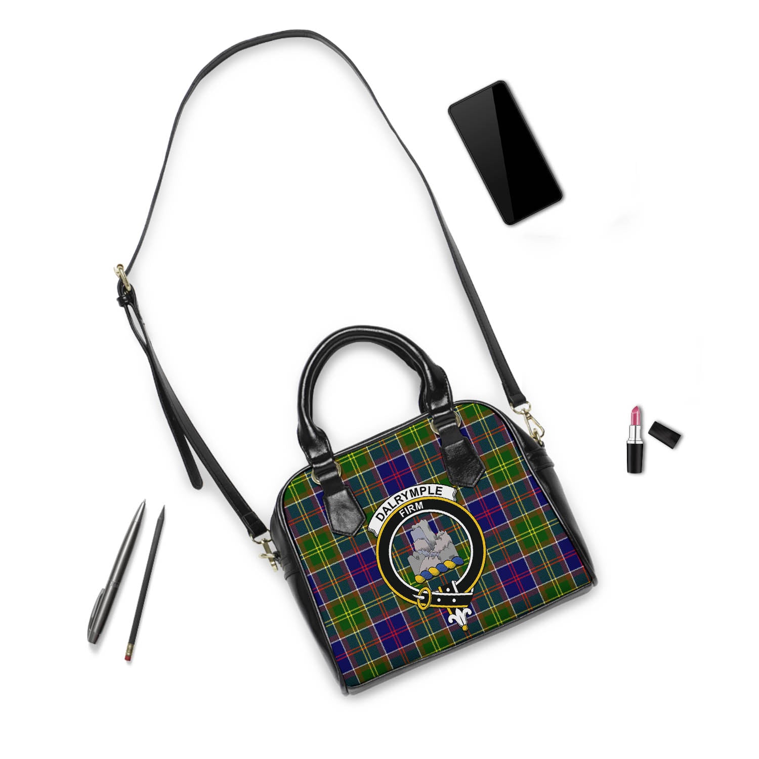 Dalrymple Tartan Shoulder Handbags with Family Crest - Tartan Vibes Clothing